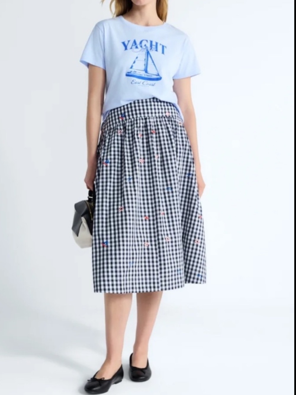 Free Assembly Skirt Size 14 Black White Gingham Embroidered Preppy Coastal NWT